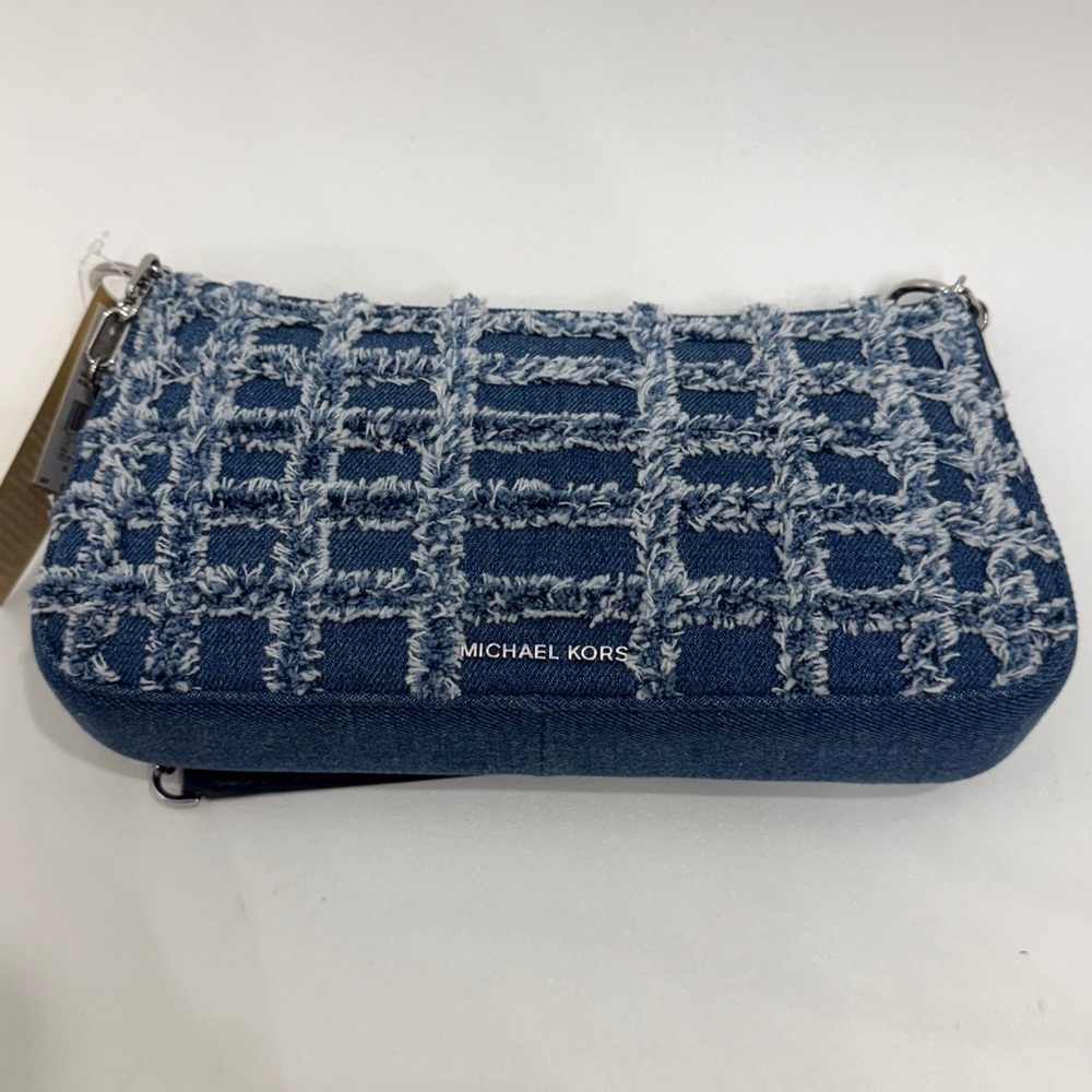 Michael Kors Empire Medium Frayed Denim Chain-Link Pochette handbag.
.NWT - Picture 2 of 12